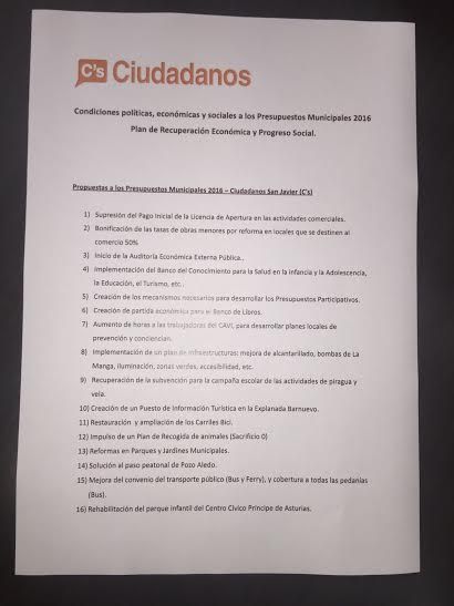 C´S San Javier busca el compromiso del Ayuntamiento de reducir el IBI para el 2017