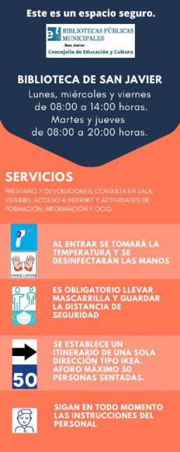 La biblioteca de San Javier amplía sus servicios a partir del próximo 15 de junio