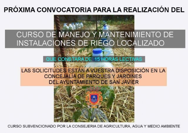 La concejalía de Parques y Jardines convoca un curso de riego localizado y otro de manipulador de fitosanitarios avanzado