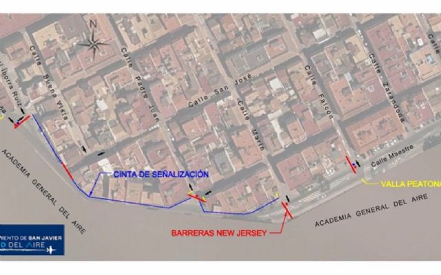 Un tramo de las calles Maestre y Coronel López Peña estará cortado al tráfico dos meses por las obras de retranqueo del muro de la AGA