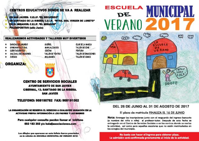 La Escuela Municipal de Verano abre sus puertas para niños de 3 a 12 años, del 26 de junio al 31 de agosto